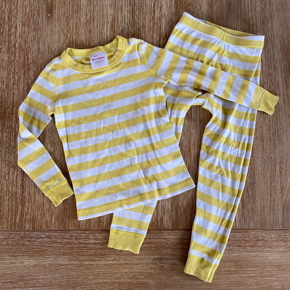 Hanna Andersson Kids’ Boys’ Girls’ Yellow and White Striped Pajama Set Size 4